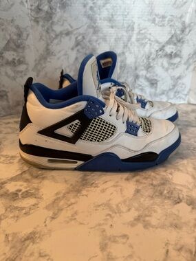 Nike White and Royal Blue Retro Jordan 4 Sneakers